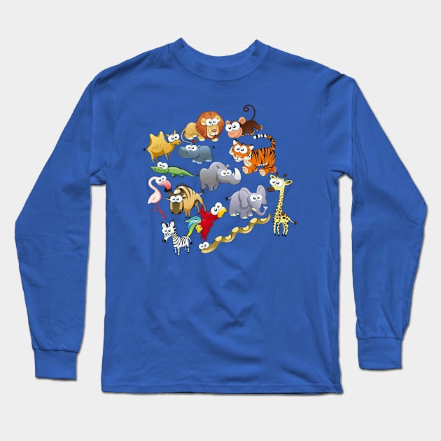 Wild Animal Cartoon Illustration Long Sleeve T-Shirt by Mako Design 